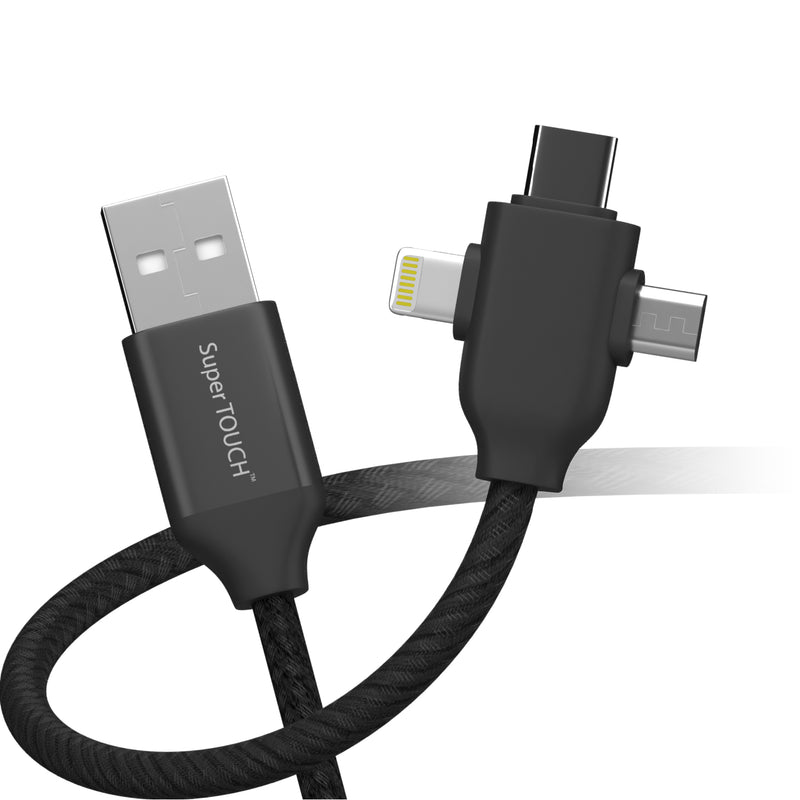 Cablu de date 3 în 1 Lightning, Micro USB, Type-C Quick Charge Super TOUCH, negru - 