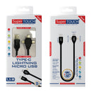 Cablu de date 3 în 1 Lightning, Micro USB, Type-C Quick Charge Super TOUCH, negru - 