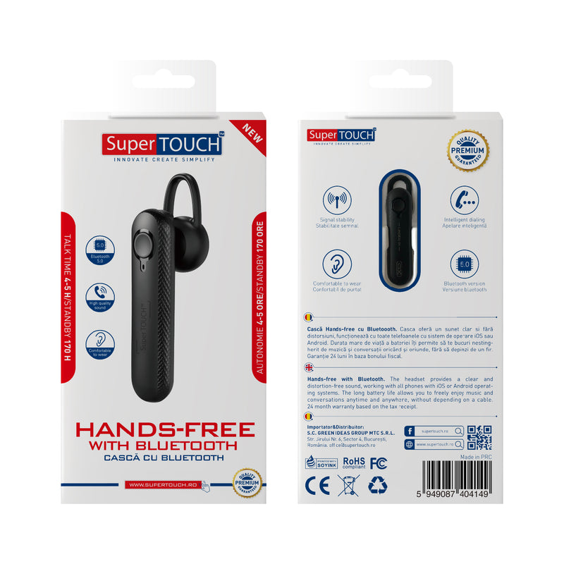 Cască Bluetooth Hands-Free Super TOUCH, negru
