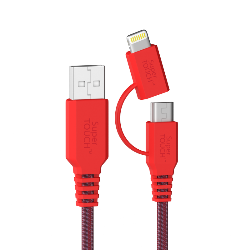 Cablu Lightning & Micro USB de 1.5 m Fast Charge Super TOUCH, roșu - 