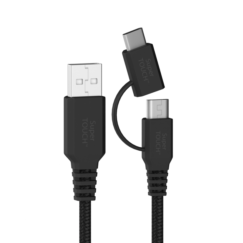 Cablu 2 în 1 Type-C & Micro USB de 25 cm Super TOUCH, negru - 